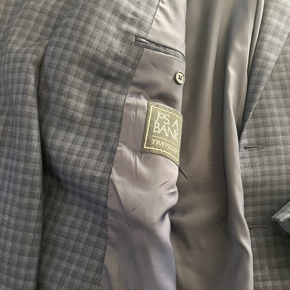 Jos A Bank Traveler Traditional Fit Blazer Suit Coat 46 Blue Plaid Check Stretch - Picture 10 of 12